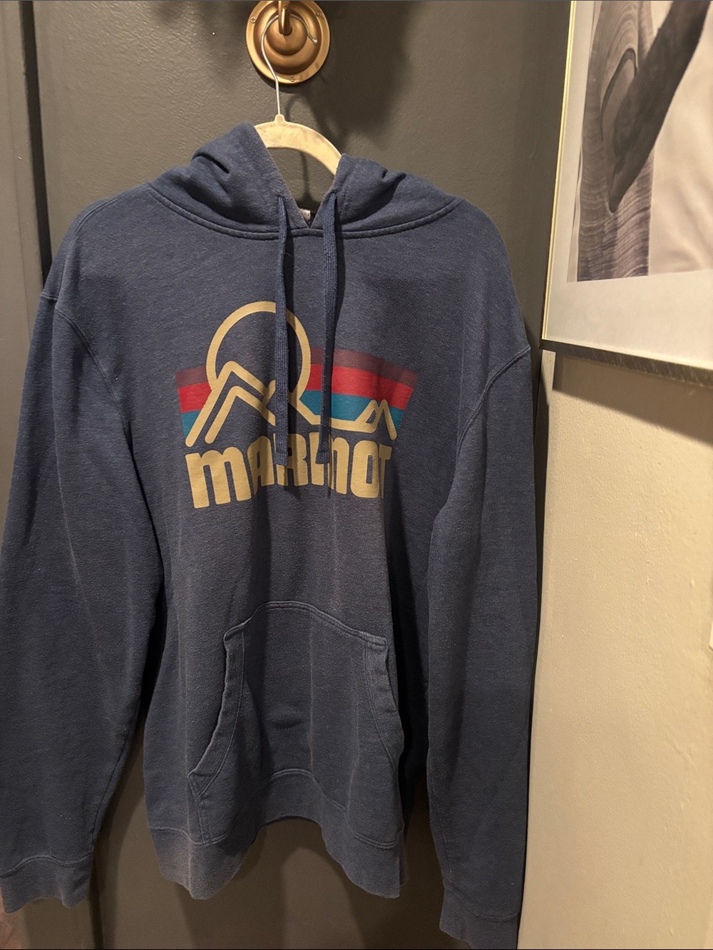 Marmot Navy Pullover Hoodie with Retro Logo